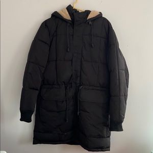 Zara black coat with Sherpa lined hood